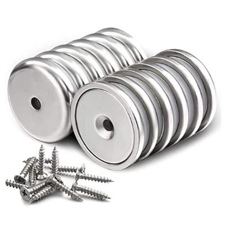 Round Base Cup Neodymium Magnet Pot Dengan Heavy Duty Countersunk Hole Dan Screws Rustless