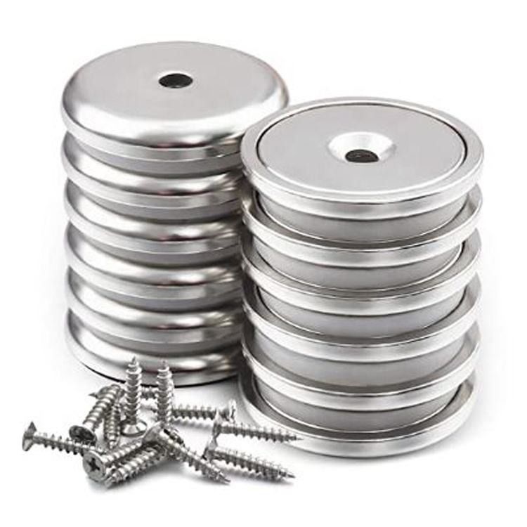 Round Base Cup Neodymium Magnet Pot Dengan Heavy Duty Countersunk Hole Dan Screws Rustless