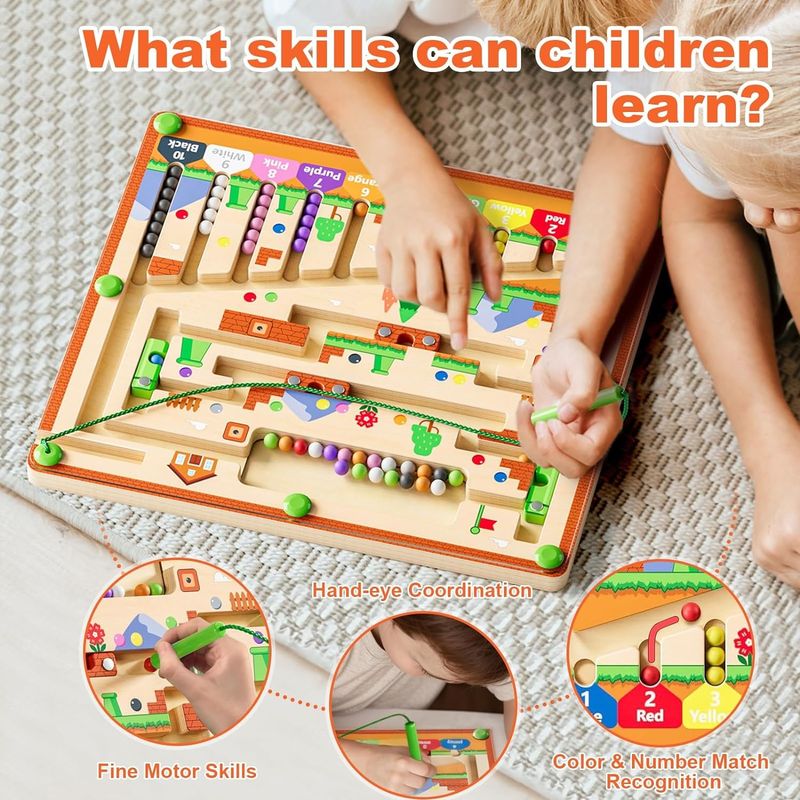 Papan Puzzle Kayu Magnetik Kuat Warna Dan Angka Mainan Labirin Montessori Untuk Anak Kecil