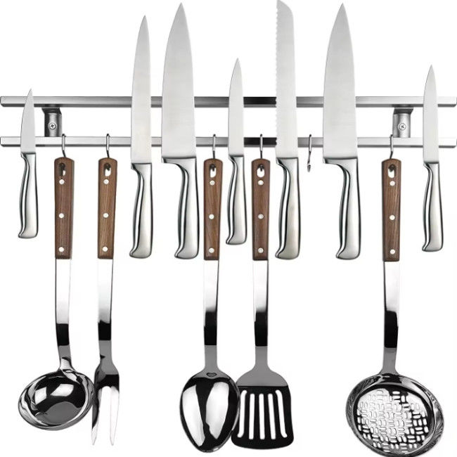 18 Inch Square Tubes Stainless Steel Magnetic Knife Holder Untuk Dinding Dengan Hook