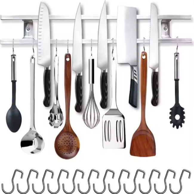 18 Inch Square Tubes Stainless Steel Magnetic Knife Holder Untuk Dinding Dengan Hook