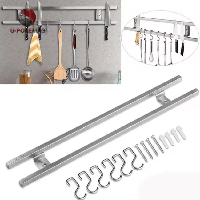 18 Inch Square Tubes Stainless Steel Magnetic Knife Holder Untuk Dinding Dengan Hook