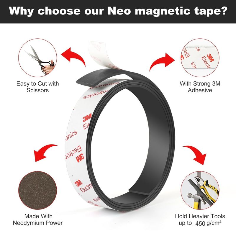 Fleksibel Neodymium Magnet Tape Strip Roll Dengan Kuat 3M Adhesive Backing Untuk Dinding DIY