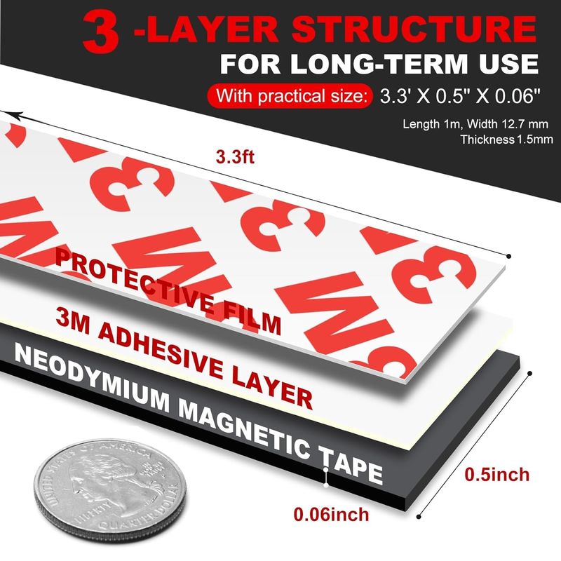 Fleksibel Neodymium Magnet Tape Strip Roll Dengan Kuat 3M Adhesive Backing Untuk Dinding DIY