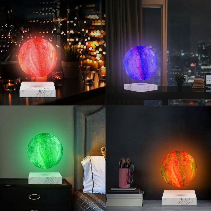 Rotasi Resin Lampu Levitasi Magnetik Mengambang Bulan Globe Dengan 16 Warna 3D