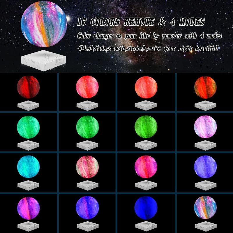 Rotasi Resin Lampu Levitasi Magnetik Mengambang Bulan Globe Dengan 16 Warna 3D
