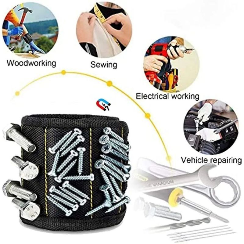Tas Alat Multifungsi Kain Nylon Pergelangan Tangan Magnetik Pemegang Alat Tas Alat Elektrik Penyimpanan