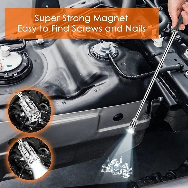 Alat Magnetic Telescopic Pick-up Grip LED Light Adjustable Extendable Long Reach Pen Handy Tool