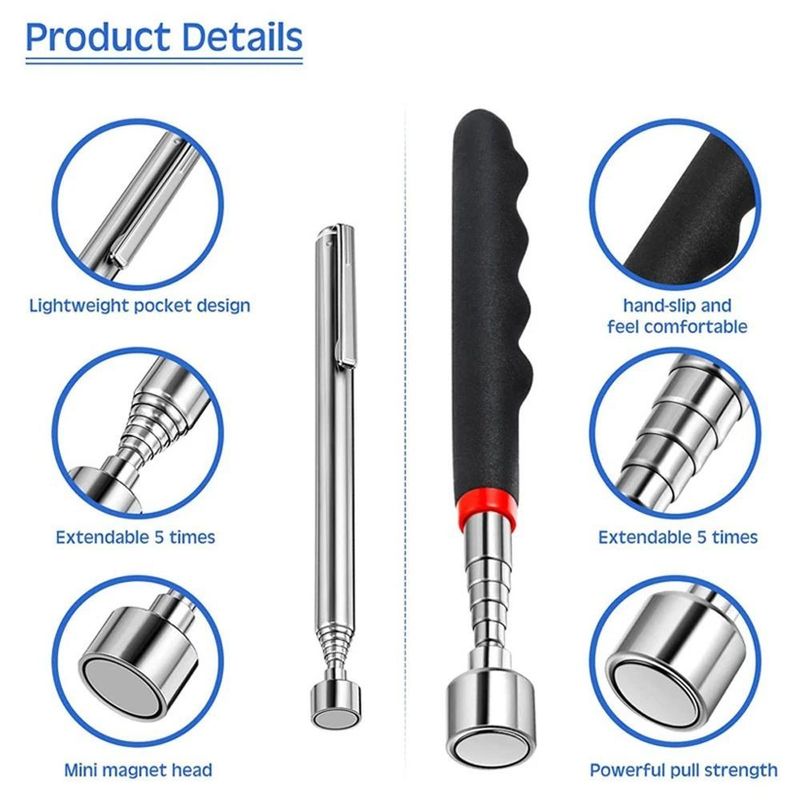 Telescopic Magnetic Pen dengan Light Mini Portable Magnet Pick Up Tool Extendable Pickup Rod Stick untuk mengambil