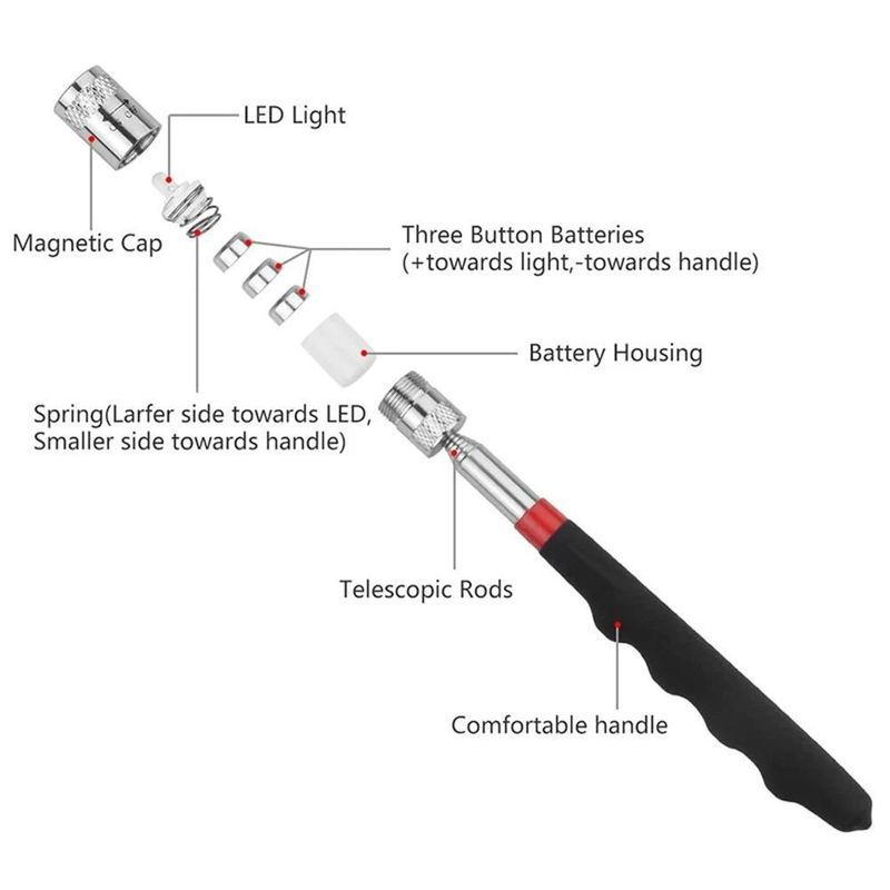 Telescopic Magnetic Pen dengan Light Mini Portable Magnet Pick Up Tool Extendable Pickup Rod Stick untuk mengambil