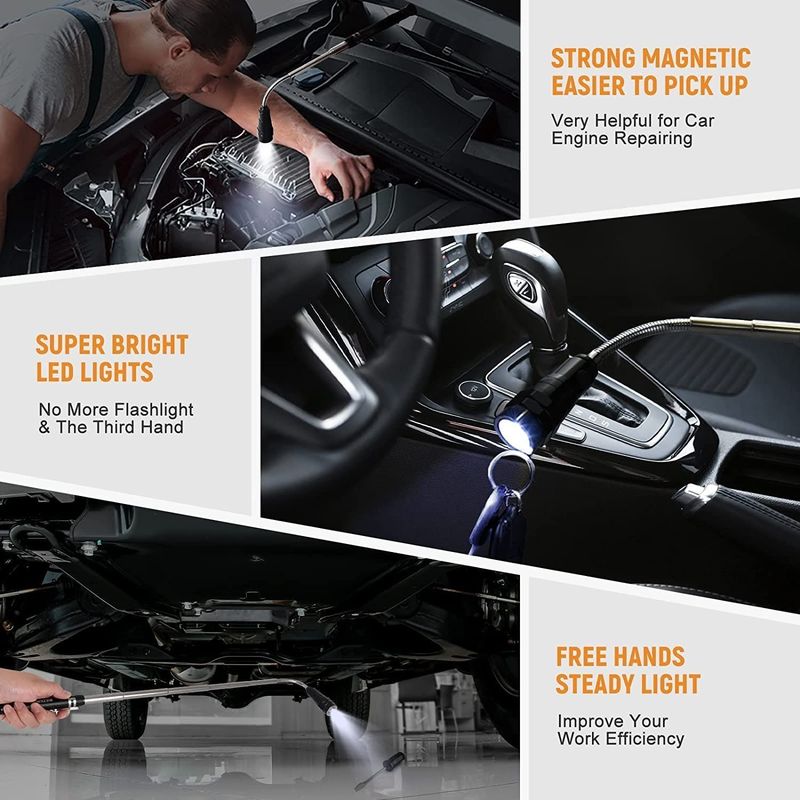 Set Alat Magnetic Pickup Telescoping Multicolor Dengan Cermin Inspeksi yang Bisa Disesuaikan