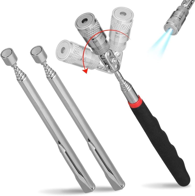 Alat pick-up magnetik Telescopic pick-up rod dan 360 derajat memutar inspeksi cermin dengan lampu LED