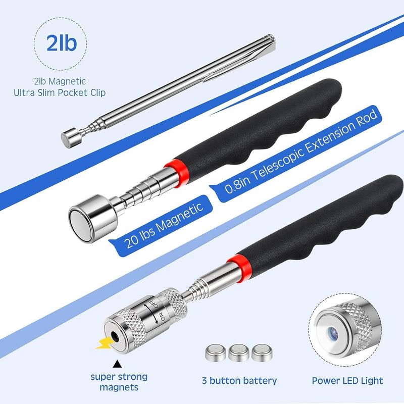 Telescoping Inspection Mirror Magnetic Pick Up Tool Kit Dengan Lampu LED Untuk Perbaikan Mobil