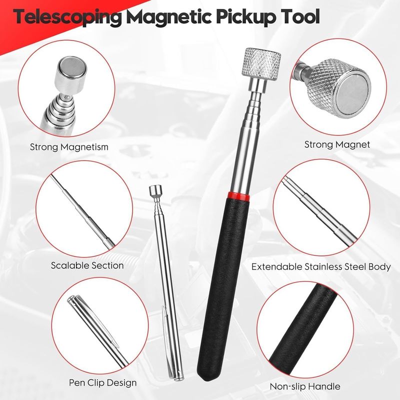 Telescoping Inspection Mirror Magnetic Pick Up Tool Kit Dengan Lampu LED Untuk Perbaikan Mobil